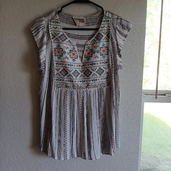 Savanna Jane anthropology Summer Siesta Aztec hippie boho Embroidered Top - Picture 7 of 12